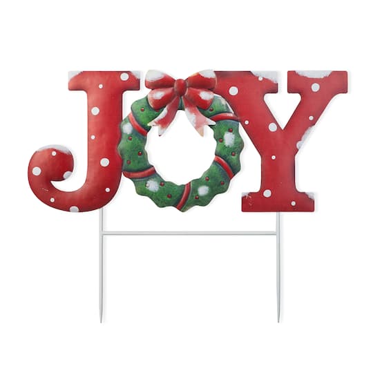 Glitzhome 29.25" Metal Joy Christmas Yard Art, One Size, Red